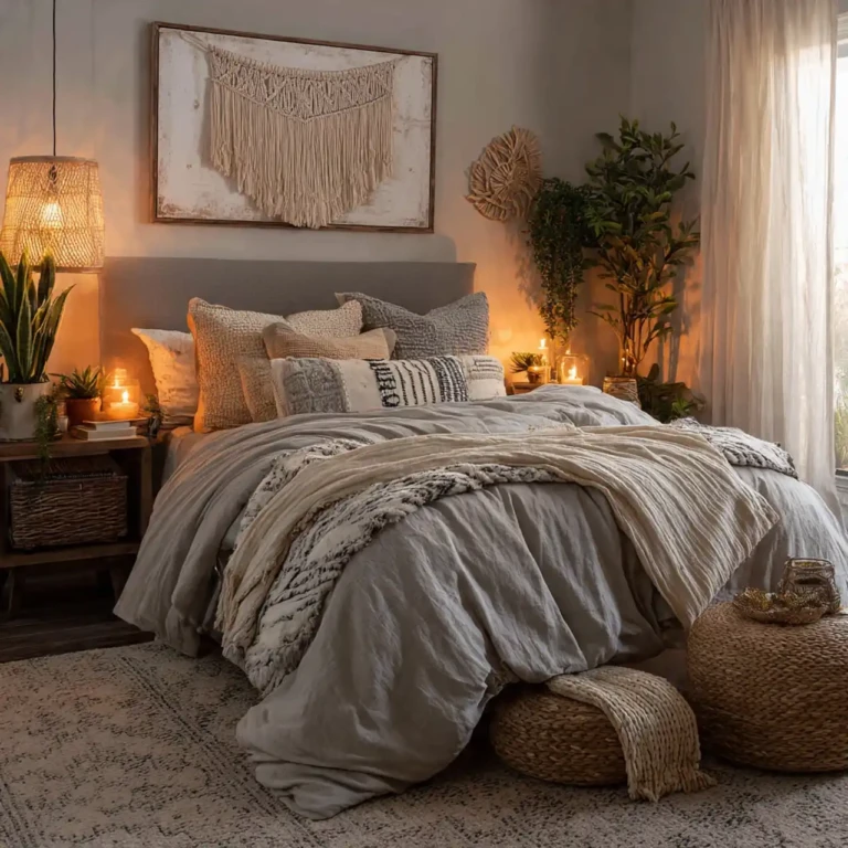 a_cozy_gray_boho_bedroom_styled_with