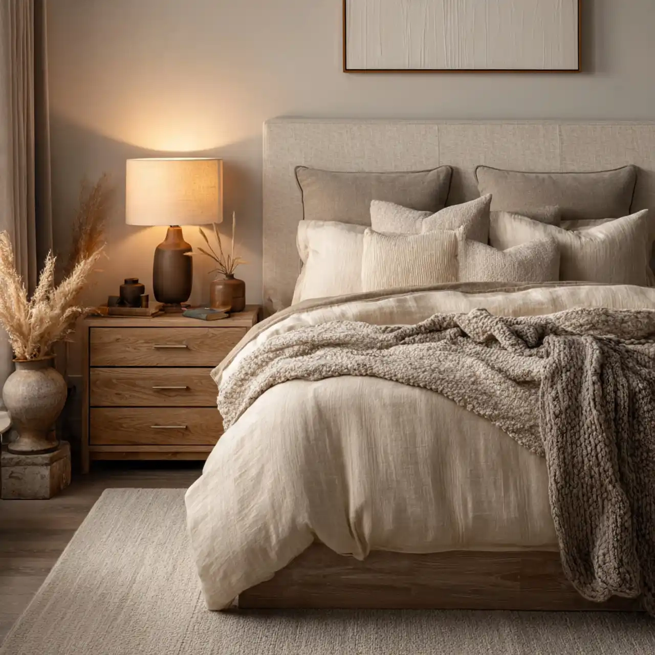 a_warm_neutral_bedroom_styled_with_layered