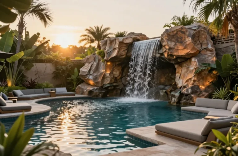 20+ Large Backyard Landscaping Ideas with Waterfall Pool and Lounge: Luxe Oasis Inspiration