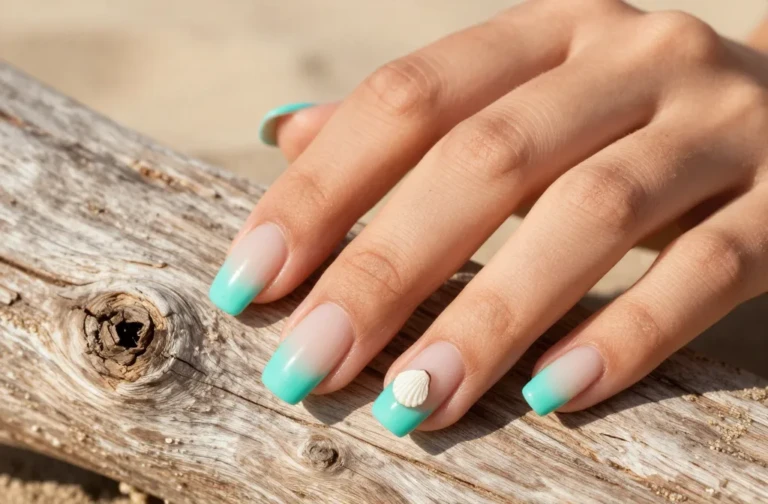 17 Coastal Nail Inspo Ideas with Turquoise French Tips and Delicate Seashell Details